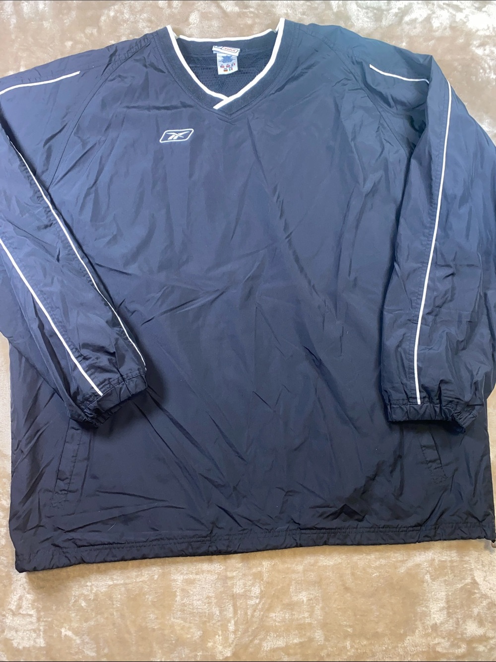 90s Vintage Reebok Navy Pullover Windbreaker with White Piping